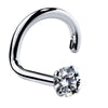 1.7mm CZ nose ring stud in 14k white gold with twist backing, prong-set clear stone
