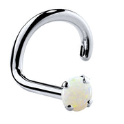 Platinum genuine opal nose ring twist style, 1.5mm tiny opal in four-prong platinum setting
