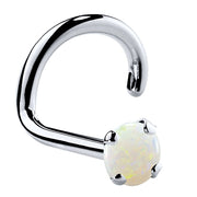 Platinum genuine opal nose ring twist style, 2mm standard opal cabochon with platinum twist