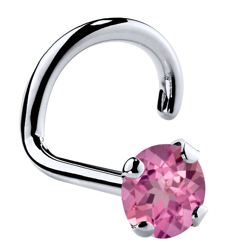 Platinum pink tourmaline twist nose ring with 3mm large genuine gemstone in prong setting