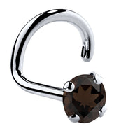 Platinum smokey quartz twist nose ring with 3mm large brown stone in four-prong setting