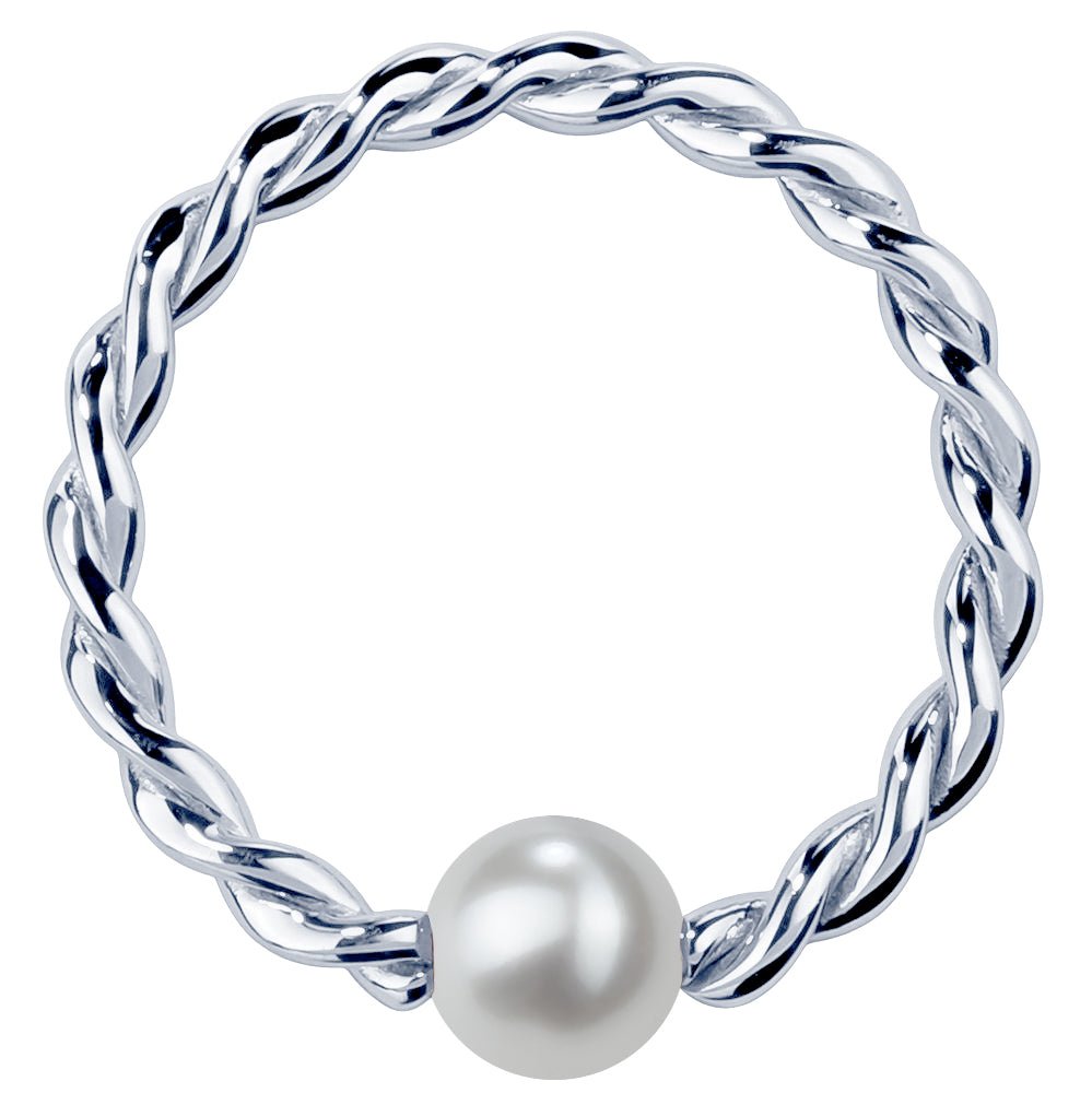 Cultured Pearl 14K Gold Twisted Captive Bead Ring-14K White Gold   20G   5 16