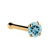 14K yellow gold aquamarine nose bone with 1.5mm tiny blue stone and ball-end post