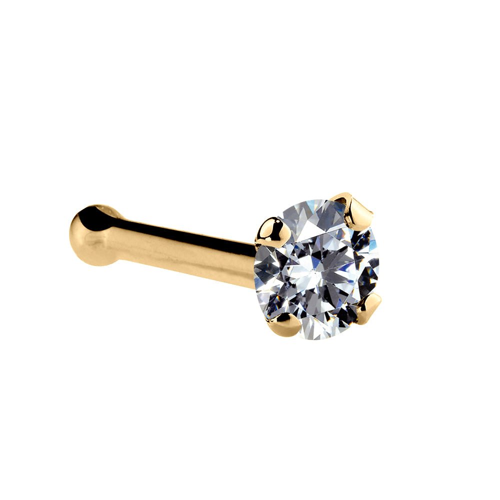 1.5mm Tiny Cubic Zirconia 14K Gold Nose Ring-Yellow Gold   Bone   18G (1.0mm)