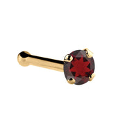 14K yellow gold garnet nose bone with 1.5mm tiny red garnet and ball-end post, side view