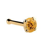 14K yellow gold citrine nose bone style, 2mm standard round citrine in prong setting