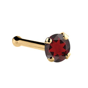 14K yellow gold garnet nose bone with 2mm standard round red garnet in four-prong setting