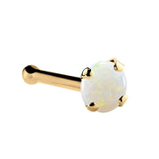 14K yellow gold genuine opal nose bone, 2mm standard opal in prong setting with ball end