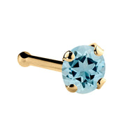 14K yellow gold aquamarine nose bone with 3mm large blue stone and ball-end post