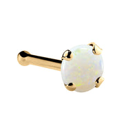 14K yellow gold genuine opal nose bone, 3mm large opal cabochon with gold ball-end post