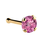 14K yellow gold pink tourmaline bone nose ring with 3mm large genuine tourmaline, four-prong setting