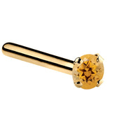 14K yellow gold citrine straight pin nose stud, 1.5mm tiny orange stone, tapered post