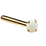 14K yellow gold genuine opal nose ring straight pin post, 1.5mm tiny opal in prong setting