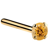 14K yellow gold citrine straight pin nose stud with 2mm standard round orange gemstone