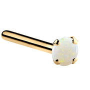 14K yellow gold genuine opal nose ring straight pin post, 2mm standard opal, angled view