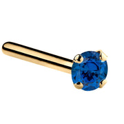 14K yellow gold genuine sapphire pin post nose ring with 2mm standard round stone in prong setting