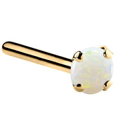 14K yellow gold genuine opal nose ring straight pin post, 3mm large opal cabochon