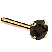 14K yellow gold smokey quartz straight pin post nose ring with 3mm large brown stone