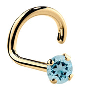 14K yellow gold aquamarine nose ring twist style with 2mm standard round blue stone