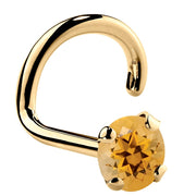 14K yellow gold citrine twist nose ring with 3mm large round orange citrine gemstone