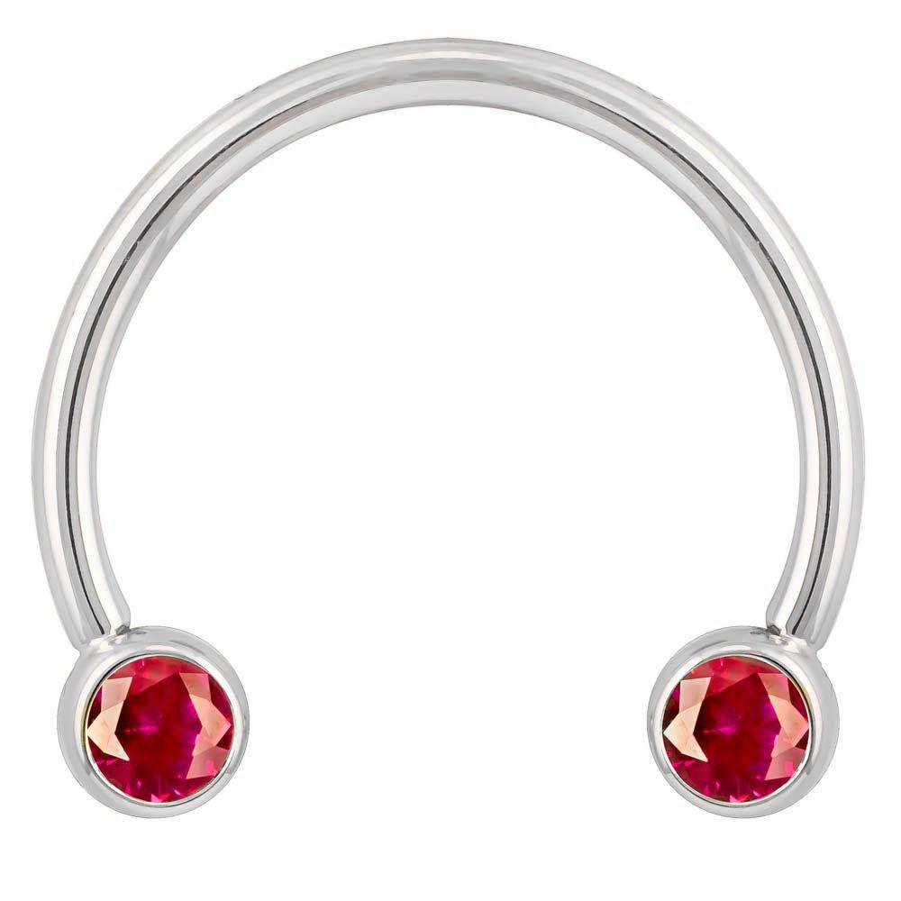 Red Cubic Zirconia Round Bezel 14k Gold Circular Barbell-14K White Gold   16G (1.2mm)   1 2