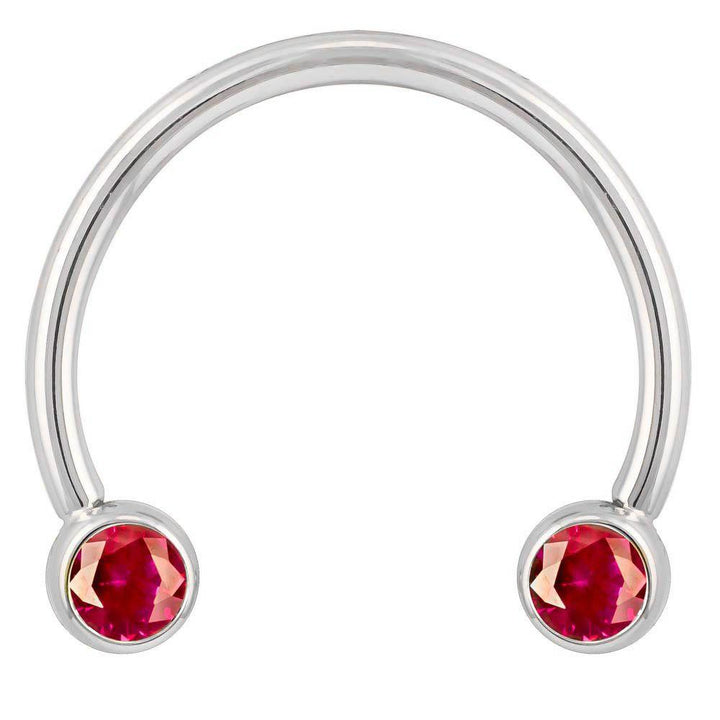 Red Cubic Zirconia Round Bezel 14k Gold Circular Barbell-14K White Gold   16G (1.2mm)   1 2" (13mm)