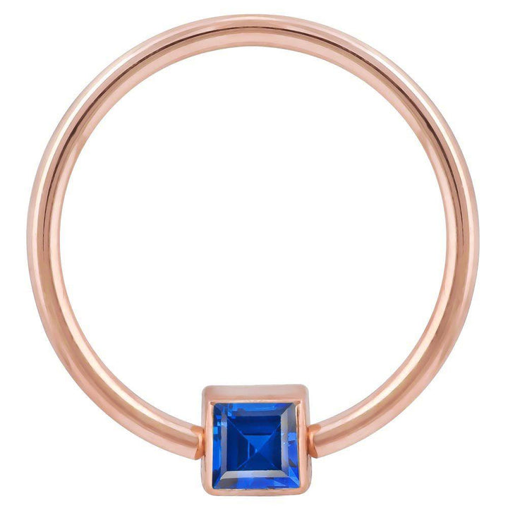 Blue Cubic Zirconia Princess Cut 14k Gold Captive Bead Ring-14K Rose Gold   12G (2.0mm)   3 4" (19mm)