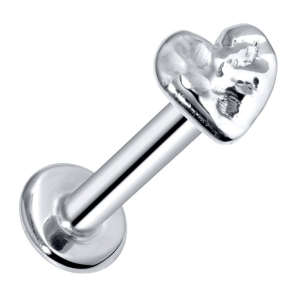 Heart Artisan Hammered 14K Gold Labret Tragus Nose Cartilage Flat Back Earring-14K White Gold   16G   1 4" (standard)