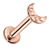 14K rose gold hammered crescent moon flat back labret, front-facing product view on white background