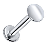 14K white gold 4mm disc flat back labret stud, front-angled view on white background