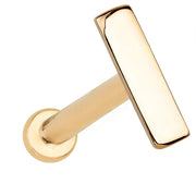 14K yellow gold 7mm bar stud cartilage earring with flat-back disc, angled product view