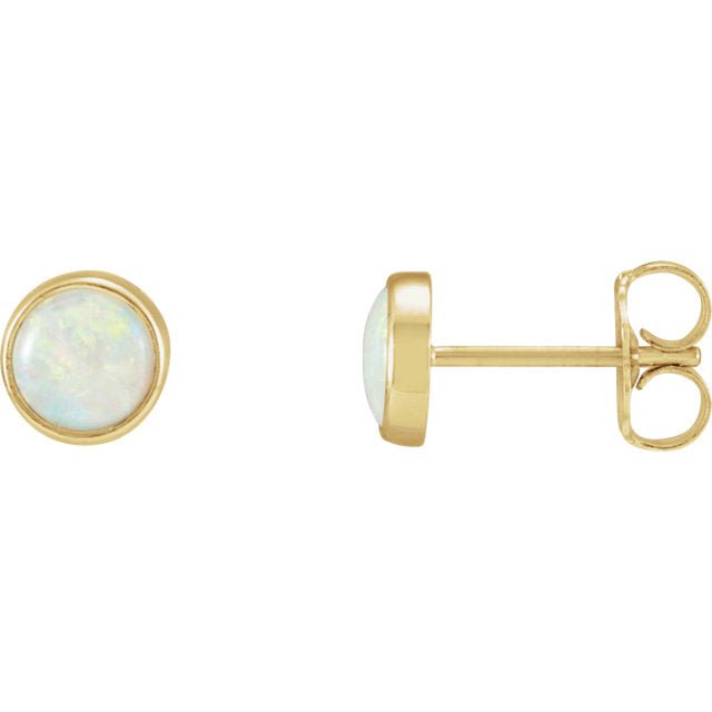 Bezel-Set Opal 14k Gold Stud Earrings-Yellow
