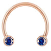 14k rose gold blue CZ circular barbell, smaller diameter front view highlighting bezel setting contrast