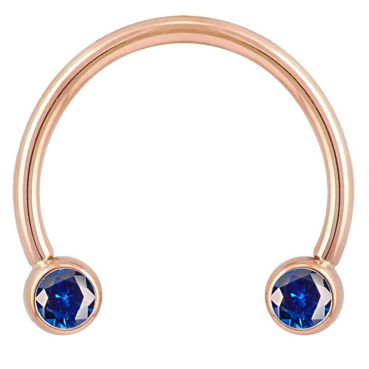 Blue Cubic Zirconia Round Bezel 14k Gold Circular Barbell-14K Rose Gold   16G (1.2mm)   1 2" (13mm)