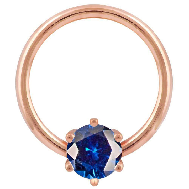 Blue Cubic Zirconia Round Prong 14k Gold Captive Bead Ring-14K Rose Gold   12G (2.0mm)   3 4" (19mm)