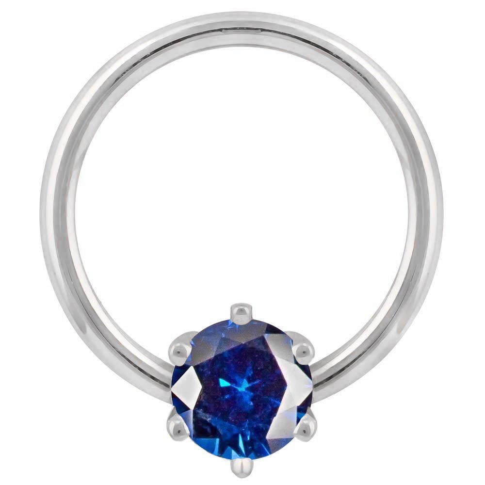 Blue Cubic Zirconia Round Prong 14k Gold Captive Bead Ring-14K White Gold   12G (2.0mm)   3 4