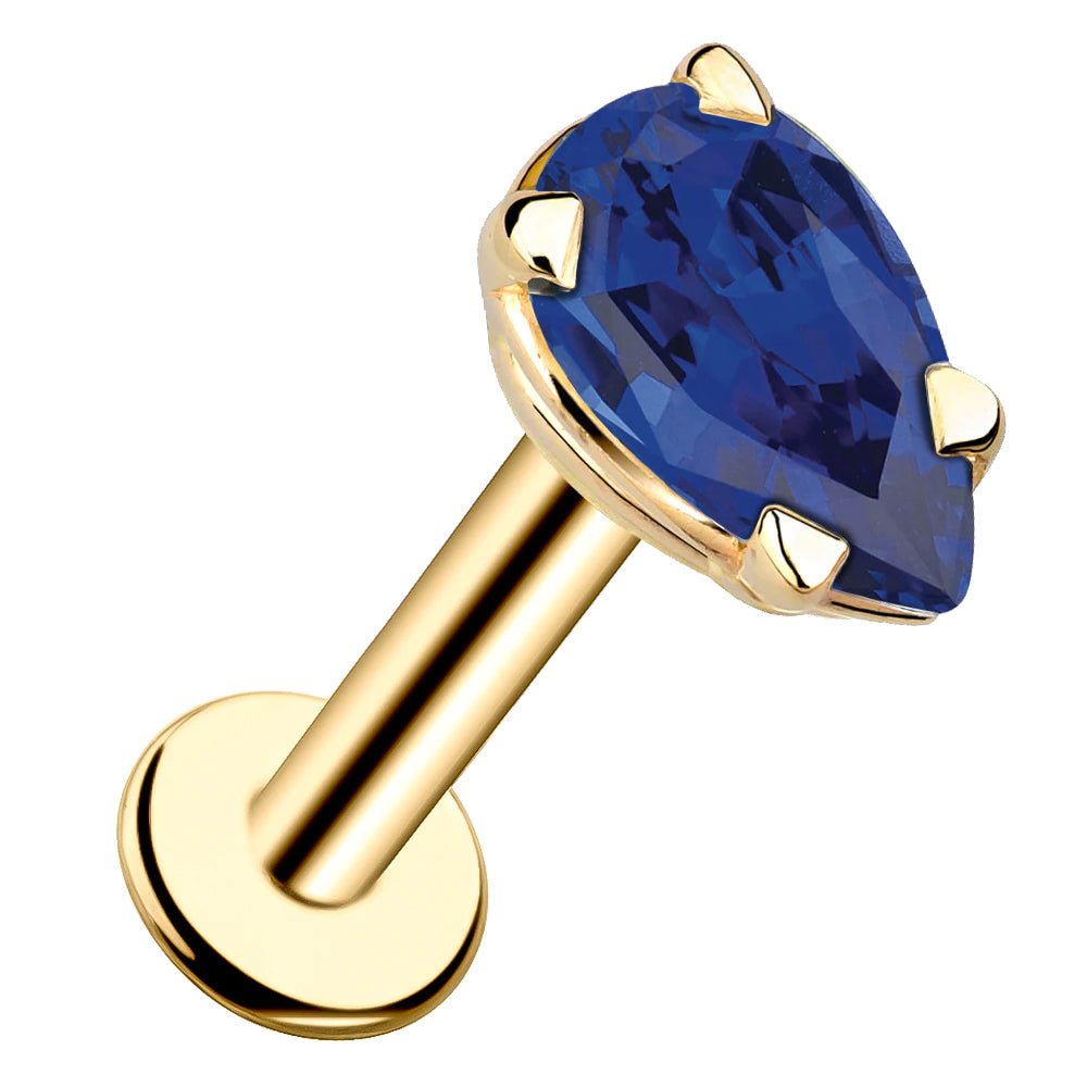 Blue Sapphire Pear Shaped Flat Back Earring