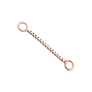 14k rose gold 14mm box chain piercing connector, angled view with warm rose tone box links