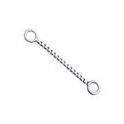 14k white gold 14mm box chain piercing connector, angled view showing polished silver-tone links
