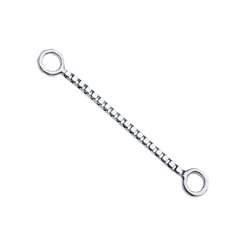 14k white gold 16mm box chain piercing connector mid-length option, diagonal product shot