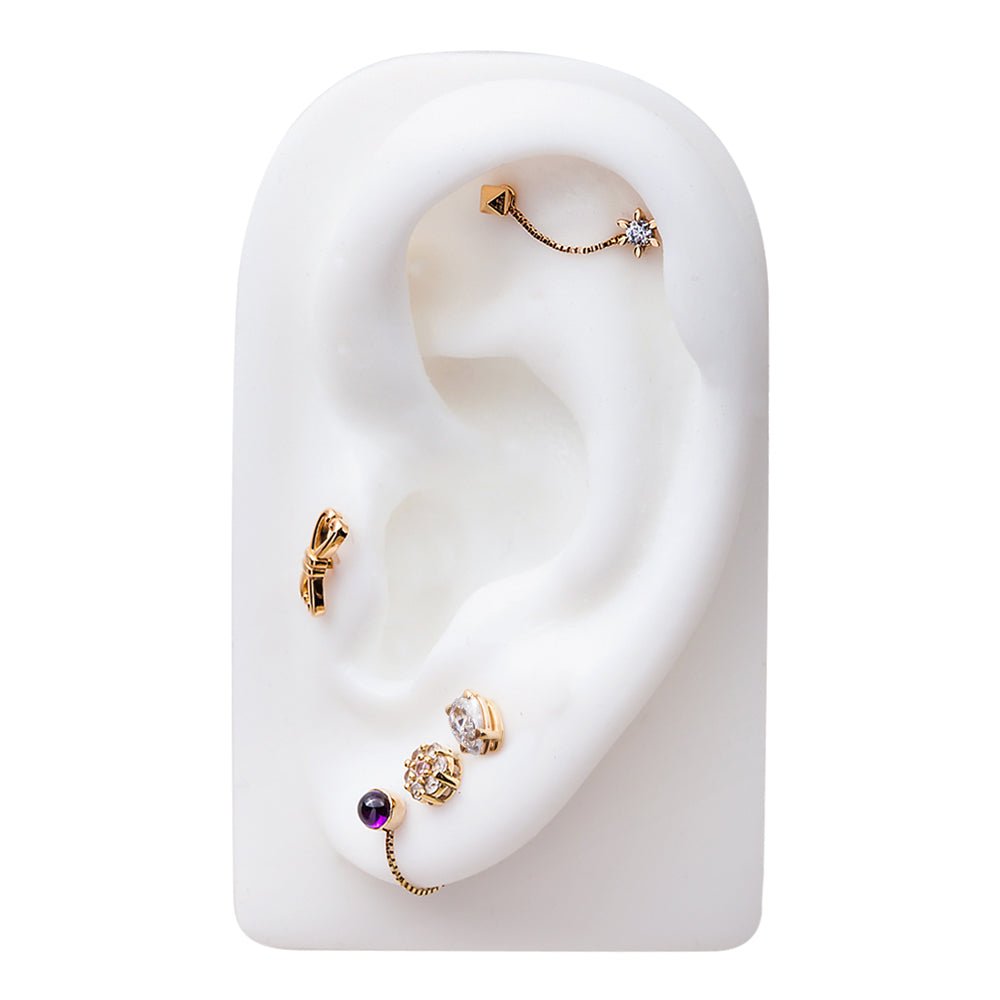Pyramid Charm 14K Gold Cartilage Stud Earring
