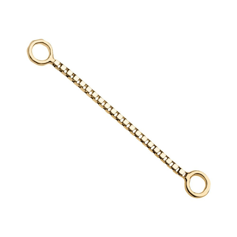 14k yellow gold 16mm box chain piercing connector, mid-length option, angled product shot