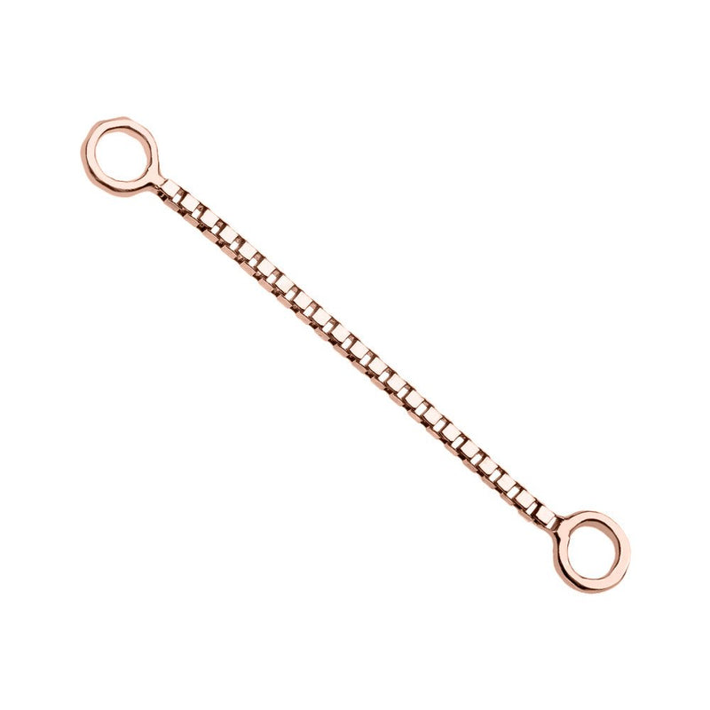 14k rose gold 18mm box chain piercing connector with longer reach between two polished ring ends