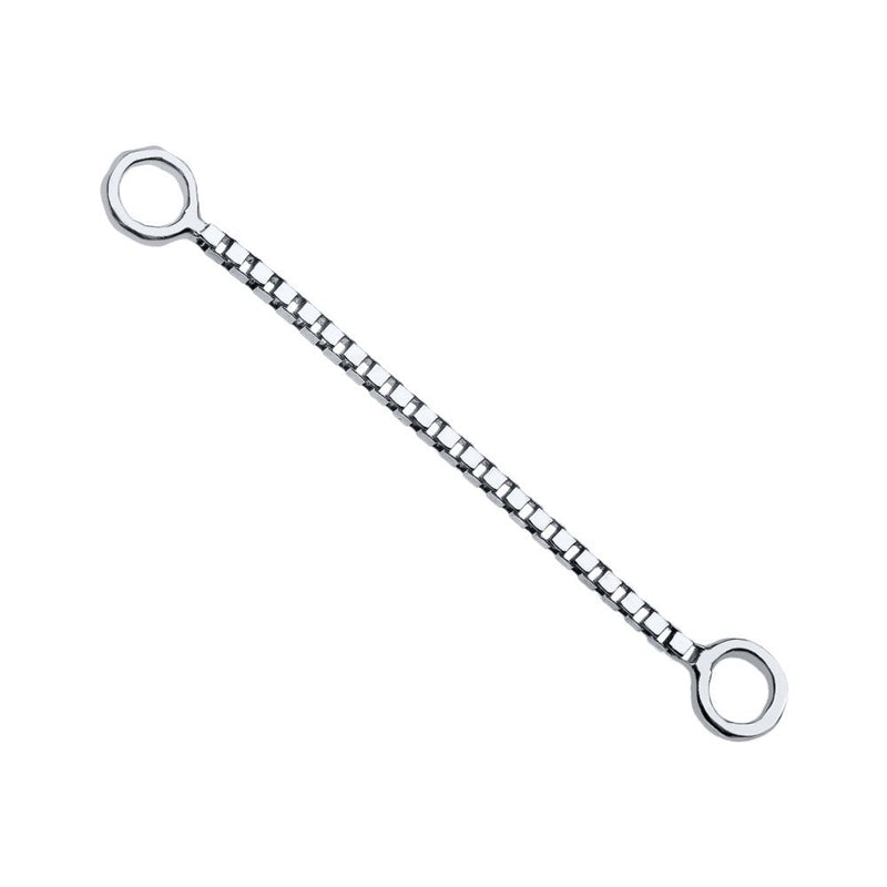 14k white gold 18mm box chain piercing connector, longer length with bright polished finish