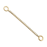 14k yellow gold 18mm box chain piercing connector showing longer reach between two ring ends