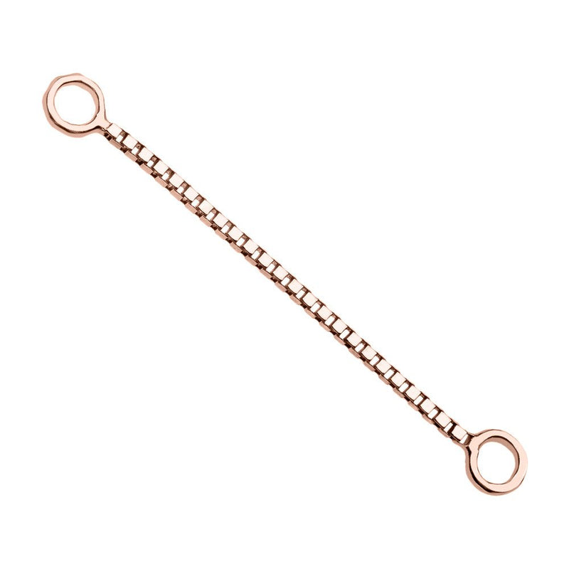 14k rose gold 20mm box chain piercing connector, extended length in polished rose gold finish