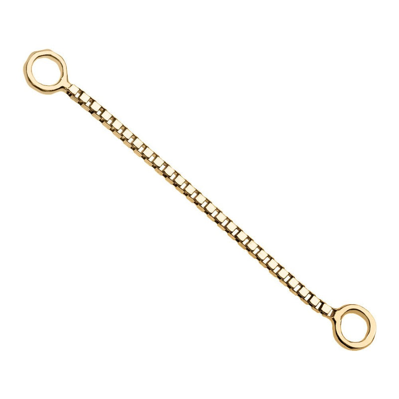 14k yellow gold 22mm box chain piercing connector with extended length, angled product view