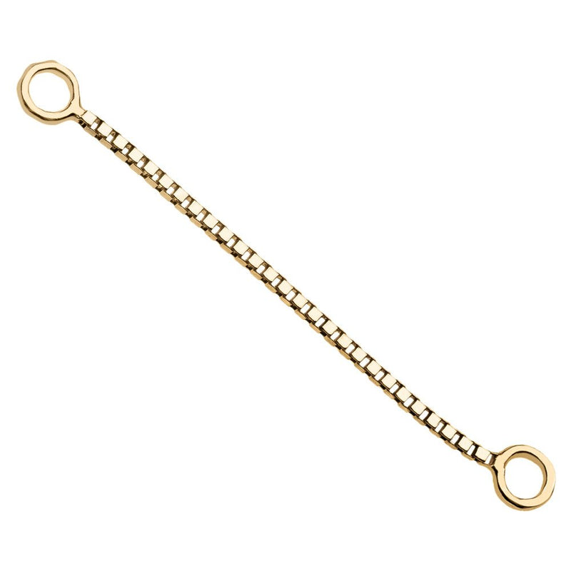 14k yellow gold 32mm box chain piercing connector, longest yellow gold length option shown
