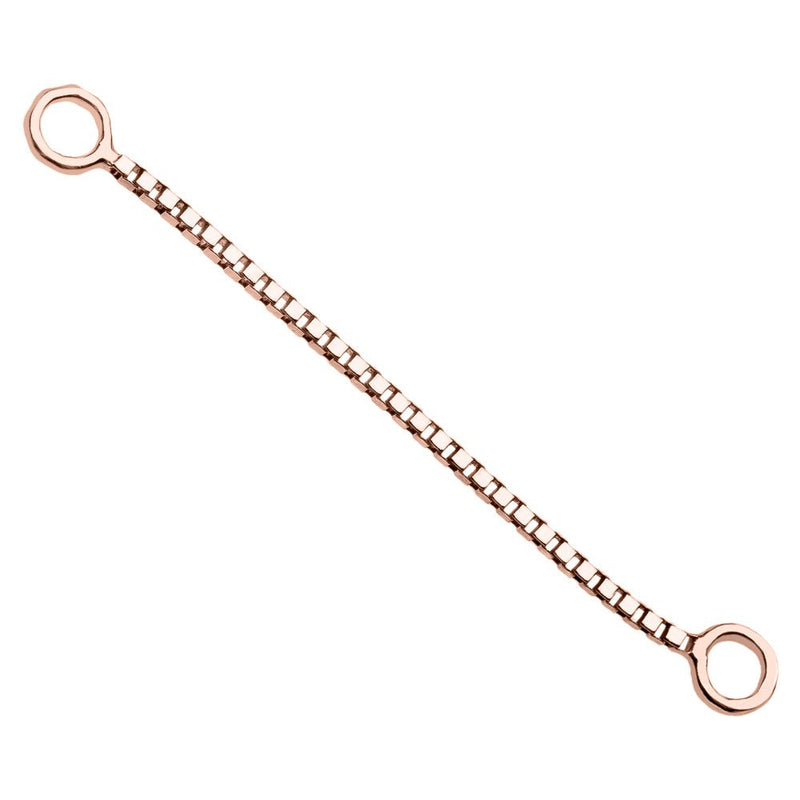 14k rose gold 32mm box chain piercing connector, longest rose gold length option, angled view