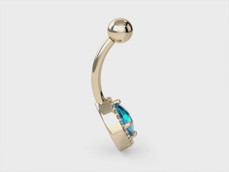 Video London Blue Topaz Diamond Cushion Cut 14K Gold Belly Ring